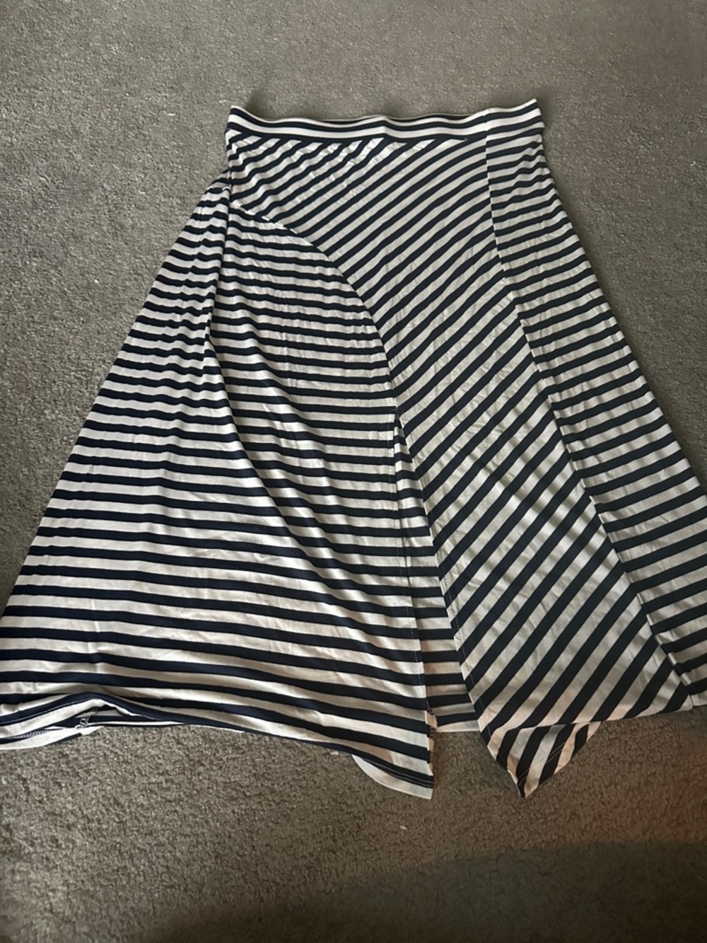 Time and Tru Navy and White Striped A-Line Midi Skirt